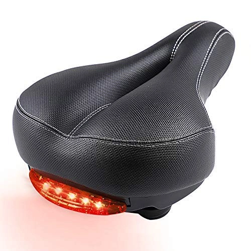 Mountain Bike Seat : LSSJJ Saddle, Wide Bicycle Bike Seat No Nose Mountain Bike Saddle Comfortable Cycling Saddle Wide Bicycle Saddle With Taillight Soft Sponge Cushion Hollow Thicken