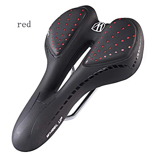 Mountain Bike Seat : Men's Mountain Bike Saddle, Comfortable Bicycle Seat, Waterproof and Breathable Saddle, with reflective strips for men, ladies, mountain bikes, folding bikes, road bikes (including clamps)-Red