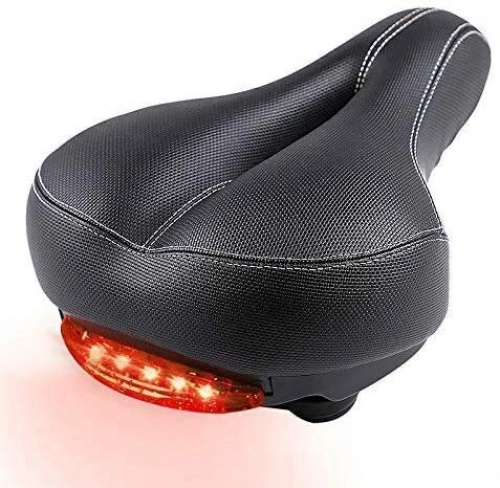 Mountain Bike Seat : MENG Wide Bicycle Bike Seat No Nose Mountain Bike Saddle Comfortable Cycling Saddle Wide Bicycle Saddle With Taillight Soft Sponge Cushion Hollow Thicken Bicycle Seat Breathable