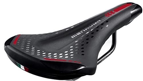 Mountain Bike Seat : Montegrappa Bike Saddle for E-MTB-GRAVEL Menador 3400, Memory Foam Black / Red