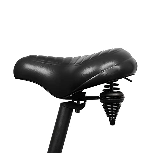 Mountain Bike Seat : Mountain Bike Saddle Soft Comfortable Leather Shock Absorption Widen Bicycle Seat Suspension Cushion, Usually Suitable for Cyclists, Women, Men - Black - 10.63In * 9.84In (L * W)