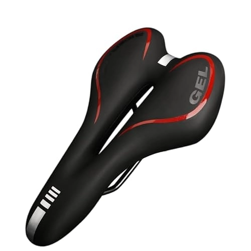 Mountain Bike Seat : Mountain Bike Seat, Bike Seat Bike Saddle Silicone Cushion Cycling Seat PU Leather Surface Silica Filled Gel Comfortable Shockproof Bicycle Saddle (Color : Silicone Gel RED)