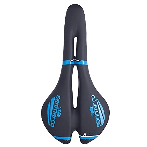 Mountain Bike Seat : Mountain Bike Seat, Gel Bike Seat Wide MTB Bicycle Saddle Silicone Skidproof Saddle Road Bike Saddle Bicycle Seats Hollow Soft PU Leather (Color : Selle Blue)