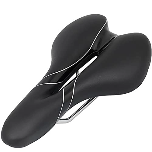 Mountain Bike Seat : MxZas Waterproof Bike Saddle Padded Seat Cushion Bicycle Saddle Double Rear Wing Hollow Center Riding Cushion Comfortable Replacement (Color : Black, Size : 27.5x16cm)