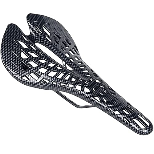 Mountain Bike Seat : NgMik Bike Seat Clamps Bicycle Saddle Hollow Spider Web Cushion Breathable Carbon Pattern Light Cushion Riding Equipment MTB Saddle (Color : Black, Size : 28.8x13.5x7cm)