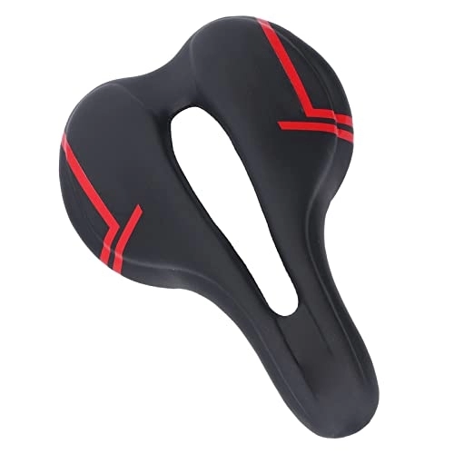 Mountain Bike Seat : PENO Comfortable hollow PU leather microfiber big tail mountain bike saddle pad. for riding Black Red