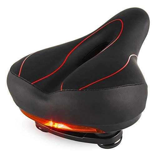 Mountain Bike Seat : Poxcap Bike Saddle Soft Cushion Memory Foam Bicycle Saddle Padded Mountain Seat with Taillight Waterproof Taillight for Road Bikes MTB Women Men