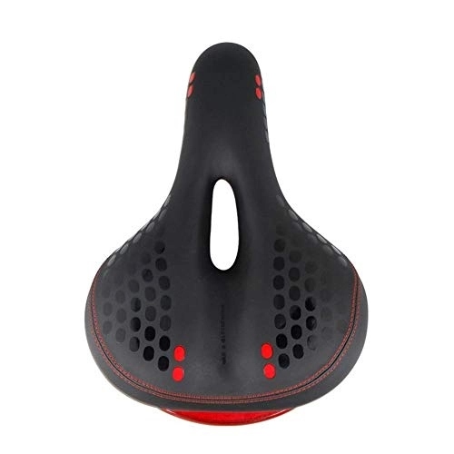 Mountain Bike Seat : Qiutianchen Bicycle Seat Mountain Road Bike Saddle Hollow with Taillight Warning Light Thickened Riding Cushion for Mountain Bike Road Bike (Color : Red)