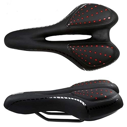 Mountain Bike Seat : Queanly PU Leather Hollow Breathable Bike Seat Waterproof Shockproof Road MTB Mountain Bicycle Saddle Seat (Color : Red)