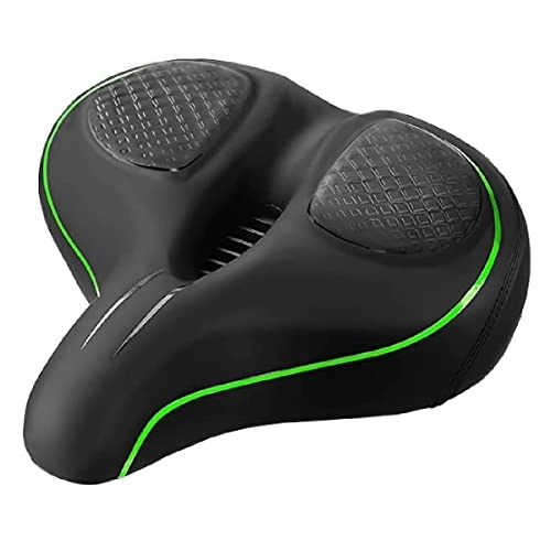 Mountain Bike Seat : QWERTYUI Oversized Bike Seat for Men Women, Breathable Corfortable Waterproof Bicycle Seat Shock Absorbing Saddle Middle Groove Design, for Exercise / Mountain / Electric / Cruiser Bikes, Green