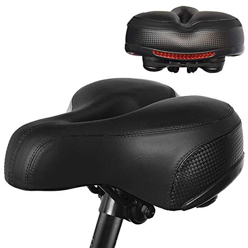 Mountain Bike Seat : QXF-D Road Bike Seats Mountain Bike Saddle -Comfortable Men Women Bike Seat Memory Foam Padded Leather Wide Bicycle Saddle Cushion with Taillight, Waterproof, Breathable, Fit Most Bikes (Color : A)