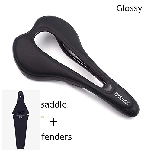 Mountain Bike Seat : QXLXL Full Carbons Fiber Saddle Ultralight Italia High Performance Open Saddle Road Race Bicycle Saddle (Color : Glossy with fender)