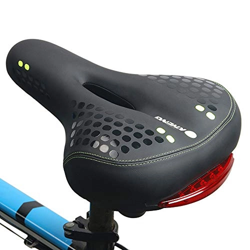 Mountain Bike Seat : Ran Bicycle Saddle with Tail Light Foam Padded Leather Thicken Widen MTB Bike Saddle Cushion Hollow Cycling Bicycle Saddle Waterproof Dual Spring Designed Soft Breathable Fit Most Bikes