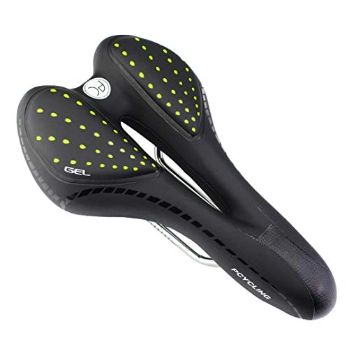 Mountain Bike Seat : RatenKont Bicycle Saddle Hollow Cushion Breathable PU Leather Comfortable Shockproof Road MTB Bike Saddle Parts GREEN