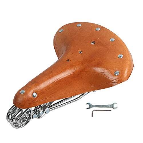 Mountain Bike Seat : Riloer Mountain Bike Saddle, Vintage Classic Cowhide Leather Bicycle Seat with Springs, Brown