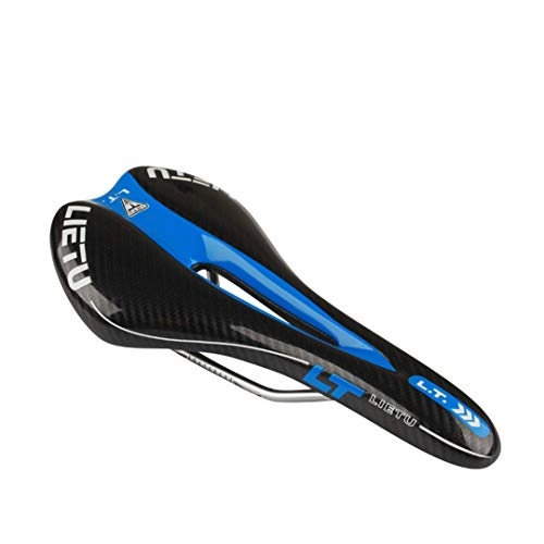 Mountain Bike Seat : Road Mountain Bike Carbon Fiber Saddle Seat Cushion Pad Cover Anti-Slip Waterproof Cushion BLACK AND BLUE