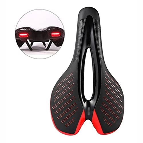Mountain Bike Seat : Rwlre Racing Bicycle Saddle, Bicycle Seat Mountain Bike Silicone Nylon Saddle Road Bike Saddle With Taillight Riding Equipment (Color : Red Taillight)