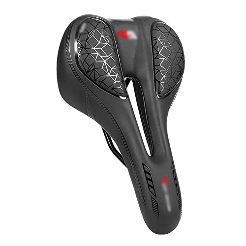 Mountain Bike Seat : Rwlre Racing Bicycle Saddle, Bike Saddle Mtb Mountain Road Bike Seat Pu Leather Gel Filled Cycling Cushion Comfortable Shockproof (Color : Black A, Size : 27 * 17cm)