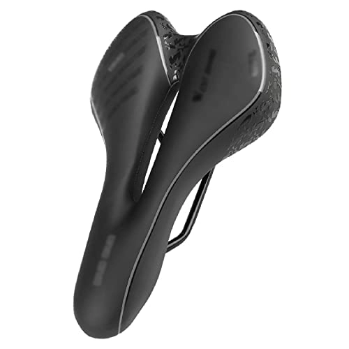 Mountain Bike Seat : Rwlre Racing Bicycle Saddle, Bike Saddle Mtb Mountain Road Bike Seat Pu Leather Gel Filled Cycling Cushion Comfortable Shockproof (Color : Black, Size : 25 * 14cm)