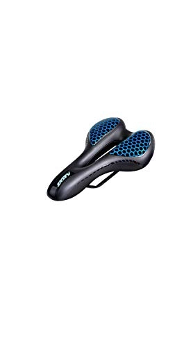 Mountain Bike Seat : SCRT Bicycle Seat Hollow Breathable & Shock Absorption & Waterproof Decompression Mountain Bike Saddle Seat (color : Black Blue)