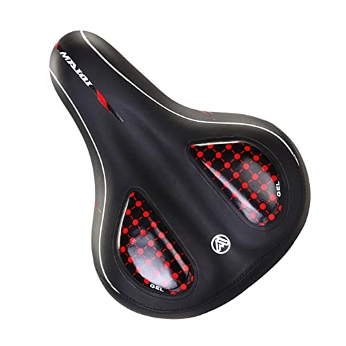 Mountain Bike Seat : sharprepublic Comfortable Dual Pad Bike Seat Cushion for Mountain Bicycle Saddles Accessories Outdoor Long Riding Shock Absorbing Pad Cushions - Solid Black Red