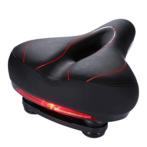 Mountain Bike Seat : SHINYEVER Bike Saddles, Bike Seat for Men Women PU Leather Wide Bicycle Saddle Cushion with Taillight, Waterproof, Dual Spring Designed, Soft, Breathable, Fit Most Bikes