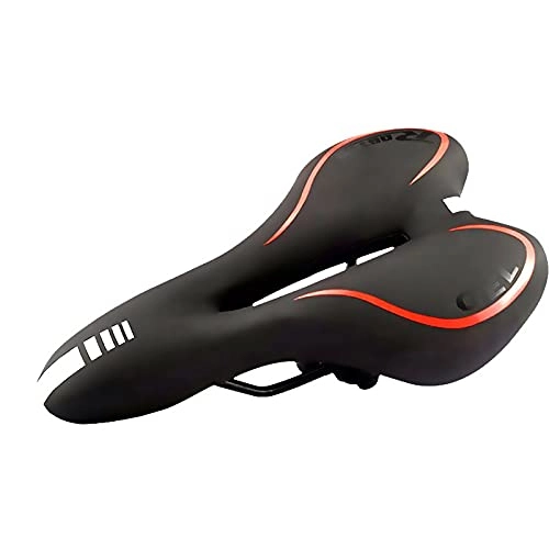 Mountain Bike Seat : Shockproof Hollow Bicycle Saddle Silicone Cushion PU Leather Anti-skid Gel Extra Soft MTB Road Bike Seat Cycling Accessories Racing Saddle (Color : Red)