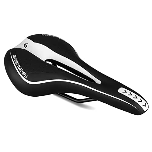 Mountain Bike Seat : Soft Bicycle Seat Saddle MTB Breathable Hollow Saddle Road Mountain Bike Seat Cushion Riding Cycling Accessories (Color : A White)
