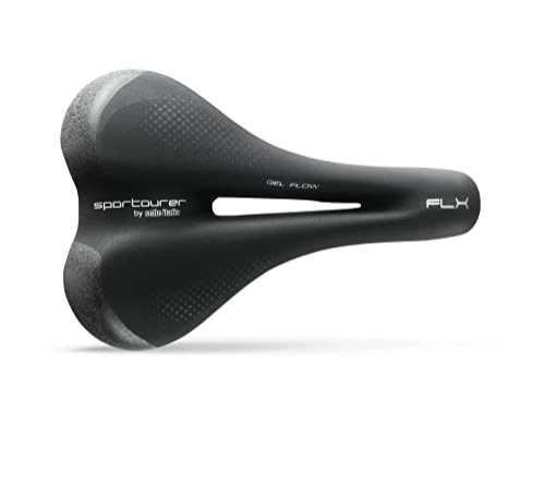 Mountain Bike Seat : Sportourer by Selle Italia - FLX Gel Flow, City Bike Saddle, Soft Gel, With Reflective Technology for Poor Visibility - Black, L2