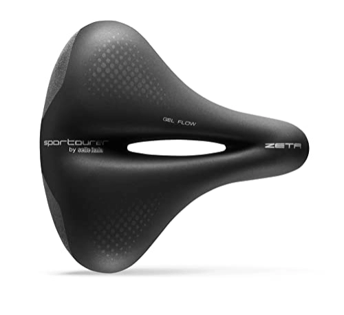 Mountain Bike Seat : Sportourer by Selle Italia - Zeta Comfort Gel SuperFlow, City Bike Saddle, Soft Gel, With Reflective Technology for Low Visibility, Water Resistant - Black, L3, (156P901MEC001)