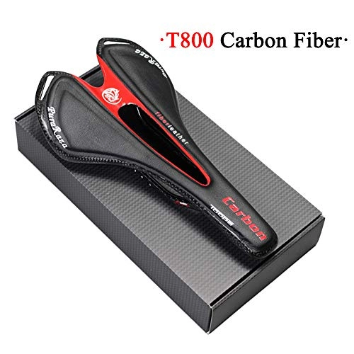 Mountain Bike Seat : T&SHY Bicycle Carbon Fiber Cushion, Hollow Leather Saddle Ultra Light Full Carbon Fiber Breathable Cushion Mountain Bike Road Bike Parts, Red