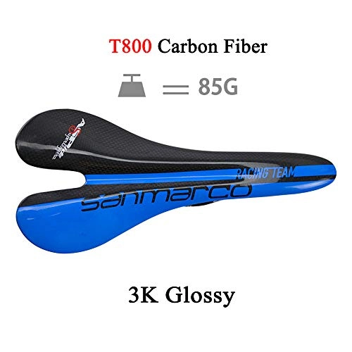 Mountain Bike Seat : T&SHY Bicycle Carbon Fiber Saddle, Ultra Light Carbon Bow 3K Full Carbon Breathable Saddle Opening Gloss Cushion Road Bike Mountain Bike Parts 270 * 128MM, Blue