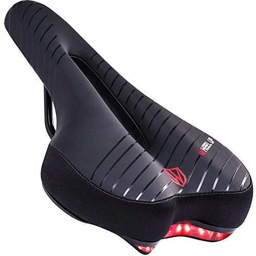 Mountain Bike Seat : WHEEIUP Cycling Gel Saddle Breathable Waterproof Shock Absorption Bow Designed Bike Saddle Cushion Band LED Tail Light 27*15CM
