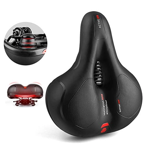 Mountain Bike Seat : Wing Bike Saddle Cushion Bicycle Seat with Shockproof Memory Foam and Taillight Ergonomic Universal Waterproof Breathable Comfortable Bike Seat Replacement, PU Leather, Red