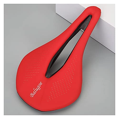 Mountain Bike Seat : wuwu Bicycle Seat Saddle MTB Road Bike Saddles Mountain Bike Racing Saddle PU Breathable Soft Seat Cushion (Color : Red)