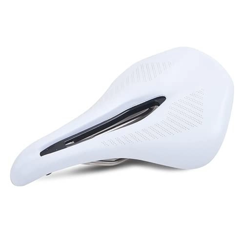 Mountain Bike Seat : xinlinlin Bicycle Saddle Comfortable Mountain / MTB Road Bike Seat Leather Surface cushion Soft Shockproof Bike Saddle Bicycle parts (Color : White)
