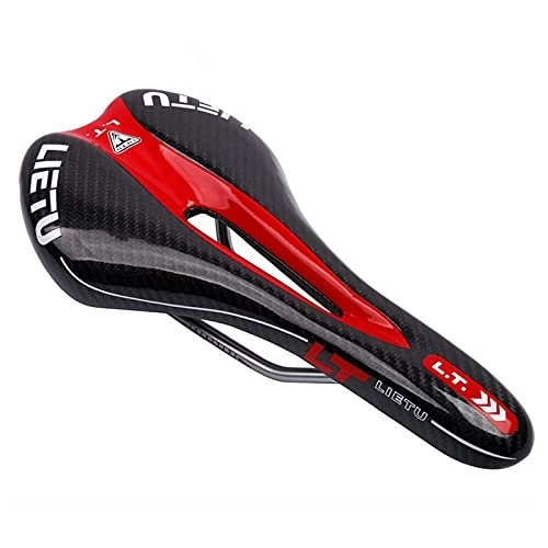 Mountain Bike Seat : xinlinlin Bicycle Seat Mtb Road Mountain Bike Saddle Triathlon Bmx Racing Shock Absorber Cycle Carbon Pattern Rack Cycling Accessories (Color : Black Red)