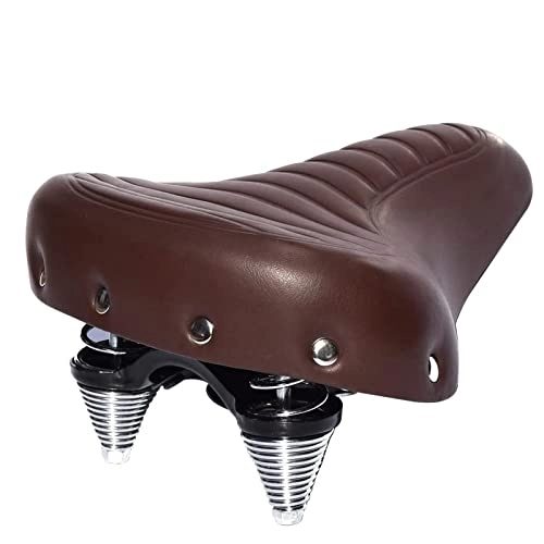 Mountain Bike Seat : xinlinlin Comfortable Mountain Bikes Seat Road Bicycles Seat Soft Wide Thicken Saddle Vintage Leather Pad With Spring Cycling Parts (Color : Dark brown 3)