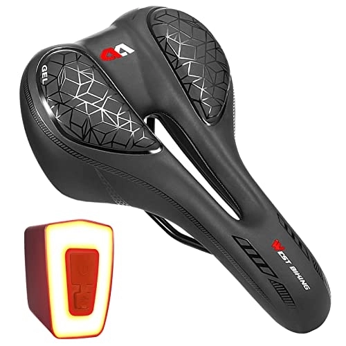 Mountain Bike Seat : XIYINLI Bike Seat Padded Bicycle Saddle Cushion with Removable Rechargeable LED Tail Light for Men Women MTB Mountain Road Bike Cycling