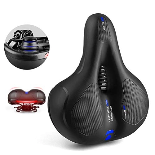 Mountain Bike Seat : Y-only Bike Seat Bicycle Saddles Cushion Dual Shock Absorbing Ball Designed Memory Foam Padded Leather Life Waterproof Taillight, Comfortable, Breathable, Safety Fit Most Men Women Bike, Blue