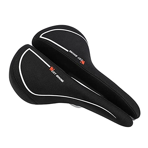 Mountain Bike Seat : Yanyan Mountain Bike Saddle With Taillight Cycling Sofe Open Style Cushion Wide Skidproof Bicycle Front Seat Matt With Lamp (Color : Black)