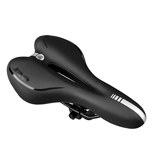 Mountain Bike Seat : YHLZ Bike Saddle, Reflective Shock Absorbing Hollow Bicycle Saddle PVC Fabric Soft Mtb Cycling Road Mountain Bike Seat Bicycle Accessories (Color : Black)