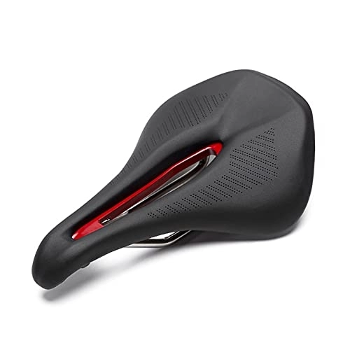 Mountain Bike Seat : YINHAO Bicycle Saddle MTB Ultralight Soft Wide Seat Mountain Road Bike Cycling Comfortable Sillines De Bicicleta Leather Hollow Cushion (Color : Black red)