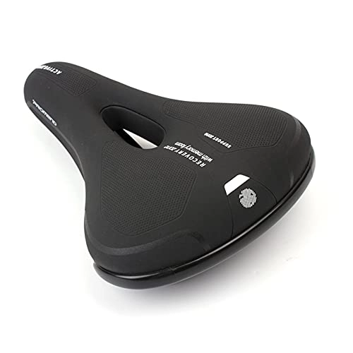 Mountain Bike Seat : YINHAO Comfort Mountain Road Bicycle Leather Saddle Cycling Seat MTB Bike Accessories Thicken Wide Big Soft Cushion Women Men (Color : Black)
