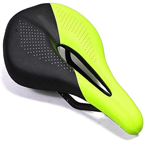 Mountain Bike Seat : YQCSLS Carbon+ Leather Bicycle Seat Saddle MTB Road Bike Saddles Mountain Bike Racing Saddle PU Breathable Soft Seat Cushion (Color : Black and green)