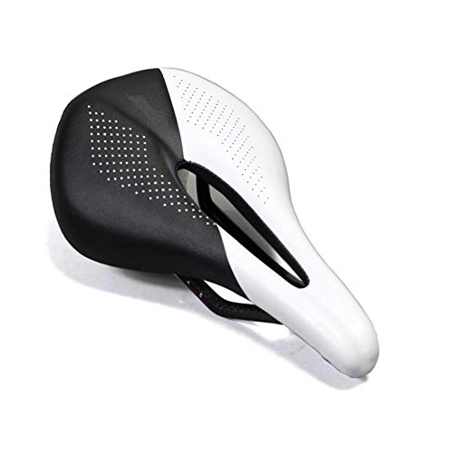 Mountain Bike Seat : YQCSLS Carbon+ Leather Bicycle Seat Saddle MTB Road Bike Saddles Mountain Bike Racing Saddle PU Breathable Soft Seat Cushion (Color : Black and white)