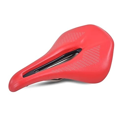 Mountain Bike Seat : ZHANGWY YANG Store Bicycle Saddle Comfortable Mountain / MTB Road Bike Seat Leather Surface Cushion Soft Shockproof Bike Saddle Bicycle Parts (Color : Red)