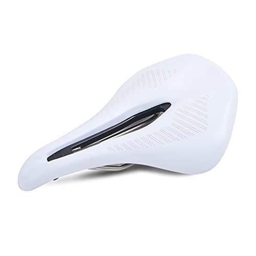 Mountain Bike Seat : ZHANGWY YANG Store Bicycle Saddle Comfortable Mountain / MTB Road Bike Seat Leather Surface Cushion Soft Shockproof Bike Saddle Bicycle Parts (Color : White)