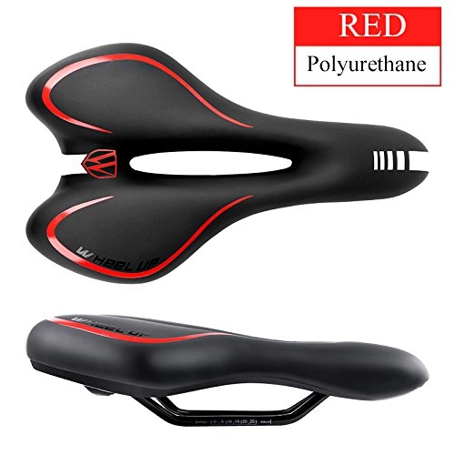 Mountain Bike Seat : ZHLU Whheelup bicycle saddle, comfortable hollow breathable bicycle saddle, unisex suitable for mountain bike kilometers bicycle, Red