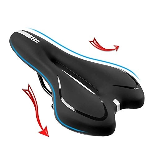 Mountain Bike Seat : ZIRUIGONG Mountain Bike Seat, Comfortable Gel Bicycle Saddle Padded, Breathable Hollow Design, Waterproof Wear Resistant MTB Road Bicycle Cushion with Reflective Stickers, for Men Women, 28X16x8cm